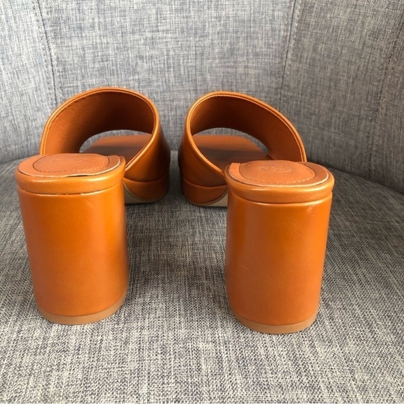 NWOT Nasty Gal cognac faux leather block heel platform sandals 7 - Picture 7 of 10